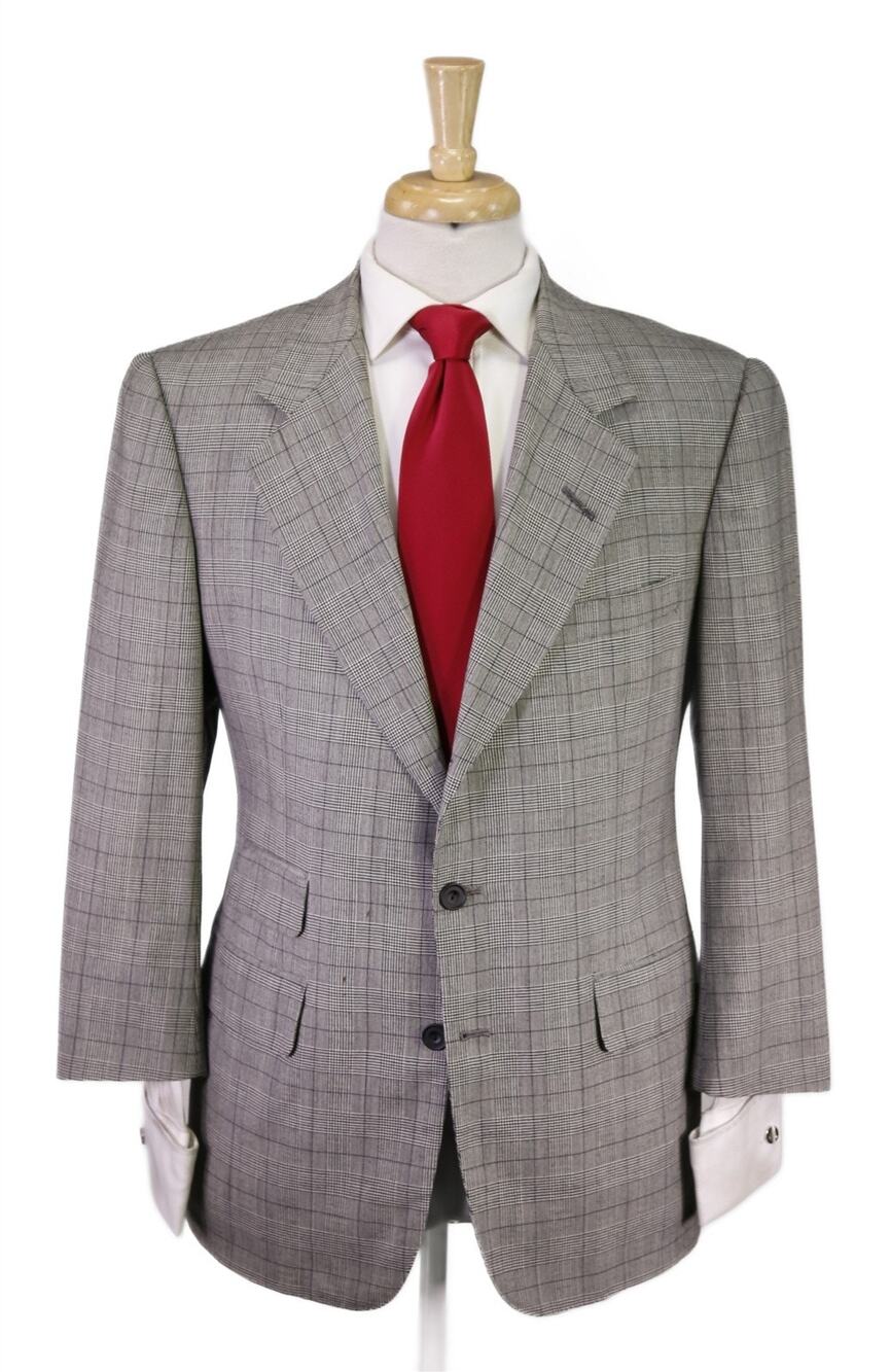 Edgar Pomeroy Bespoke Tan Black Plaid 2-Btn Handmade Wool Suit 38S